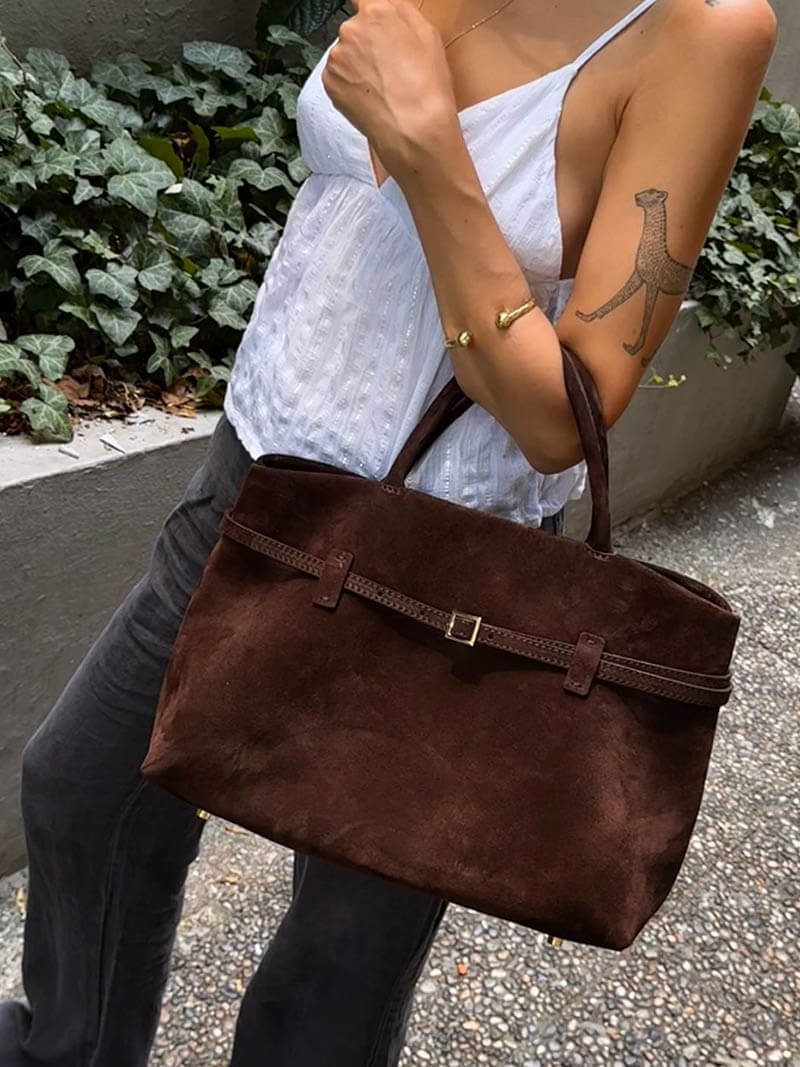 MINKARS Belt Tote Bag in Suede